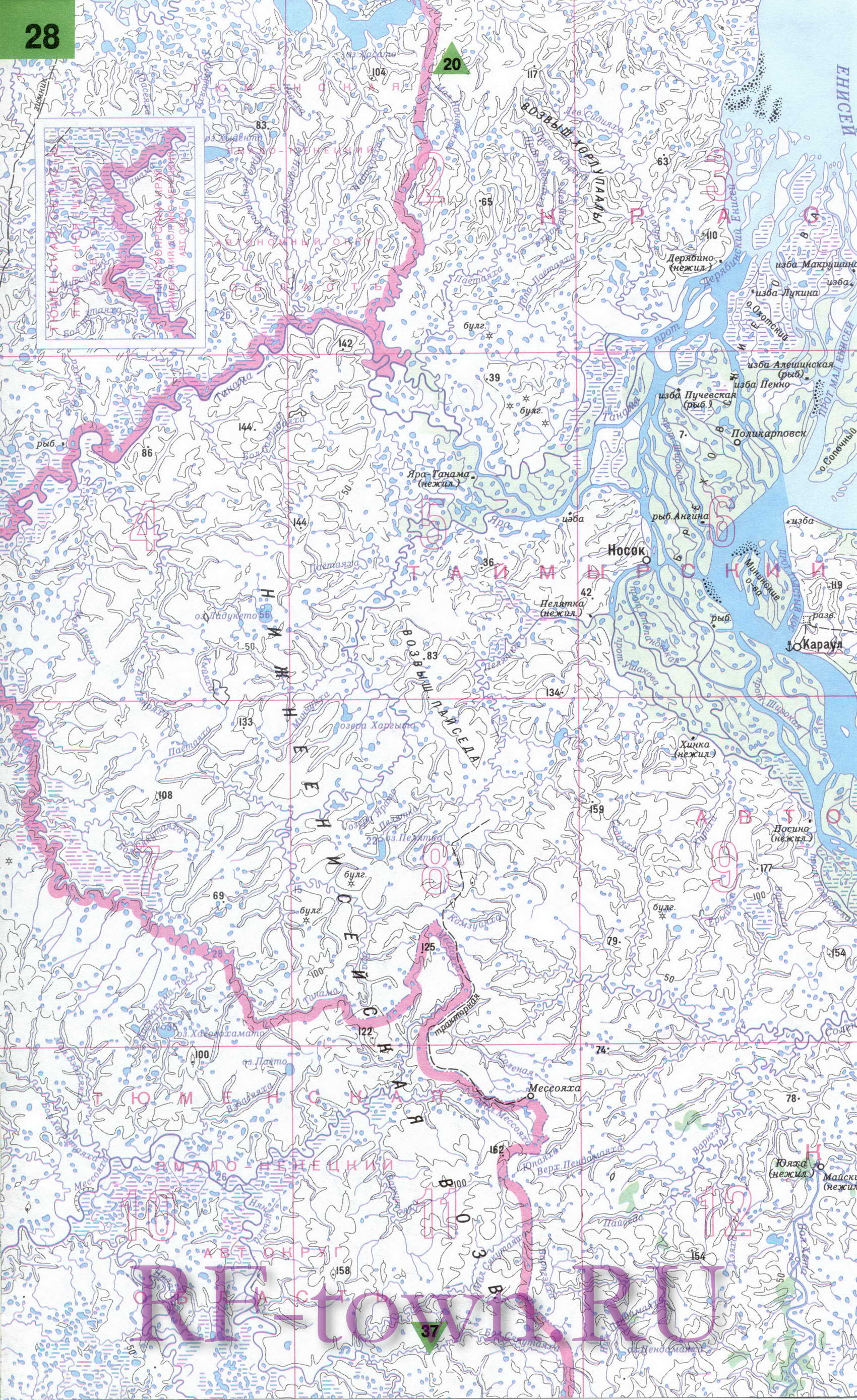 Карта Таймырского автономного округа. Подробная топографическая карта Таймырский (Долгано-Ненецкий) автономный округ, A4 - 