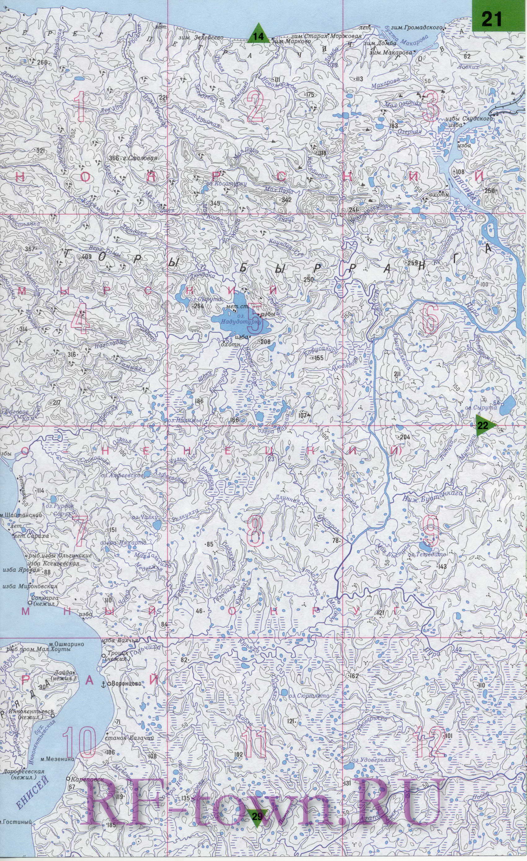 Карта Таймырского автономного округа. Подробная топографическая карта Таймырский (Долгано-Ненецкий) автономный округ, B3 - 