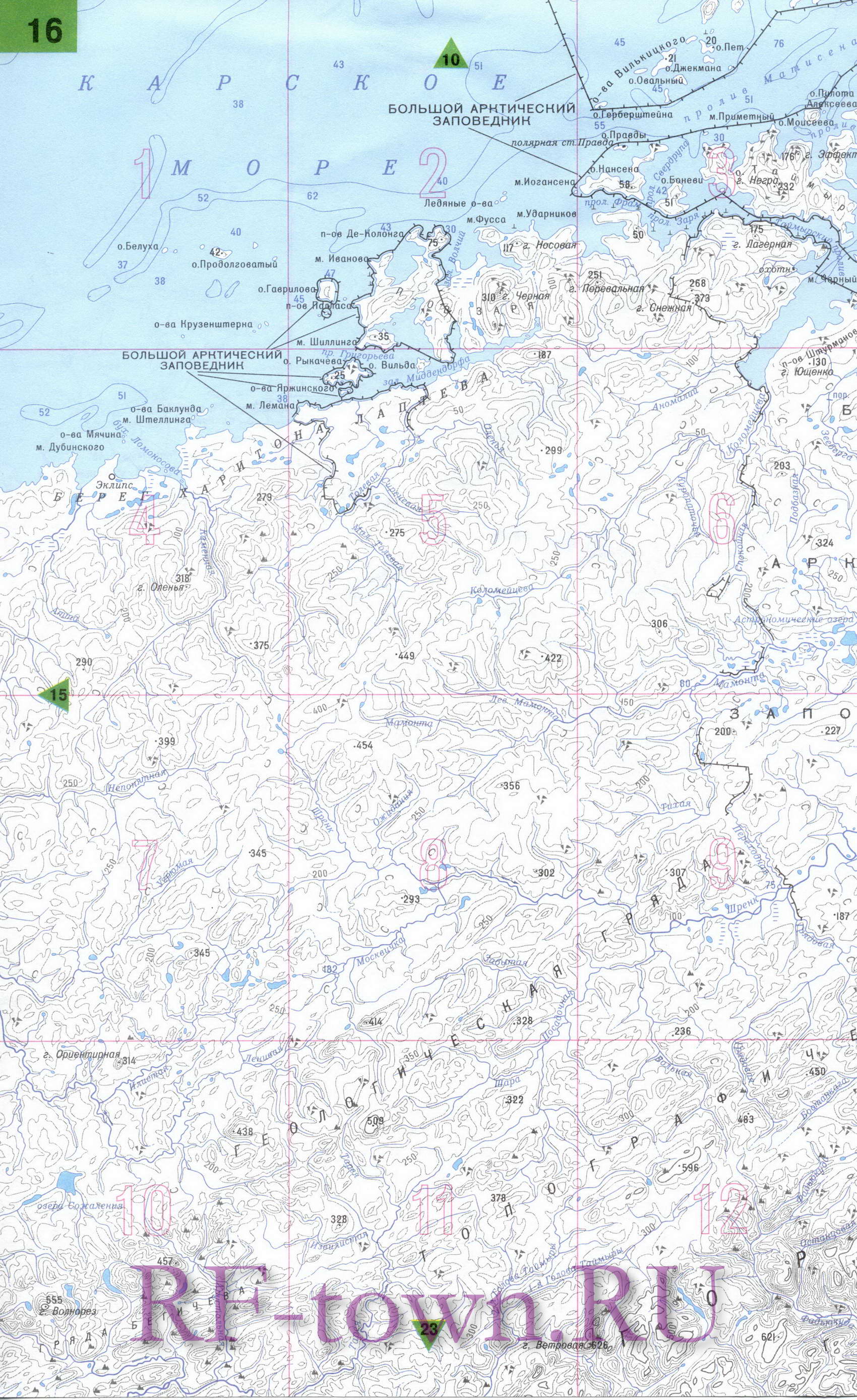 Карта Таймырского автономного округа. Подробная топографическая карта Таймырский (Долгано-Ненецкий) автономный округ, D2 - 
