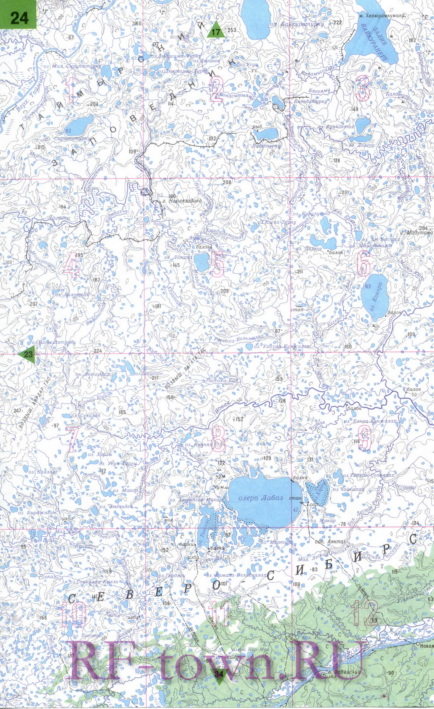 Карта Таймырского автономного округа. Подробная топографическая карта Таймырский (Долгано-Ненецкий) автономный округ, E3 - 