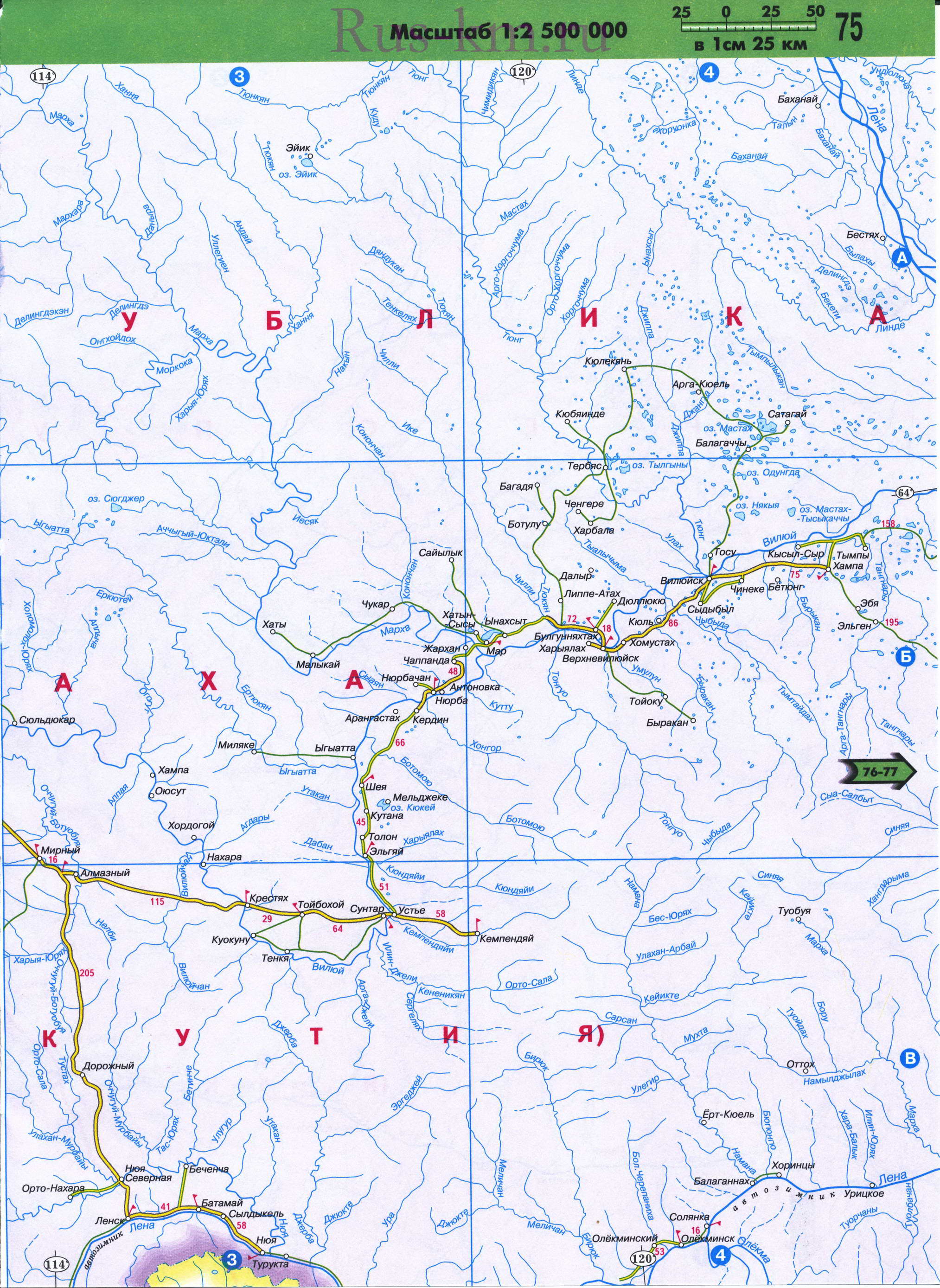 Карта Восточной Сибири автомобильная. Подробная карта автомобильных дорог Восточной Сибири из атласа России 2011 года, B0 - 