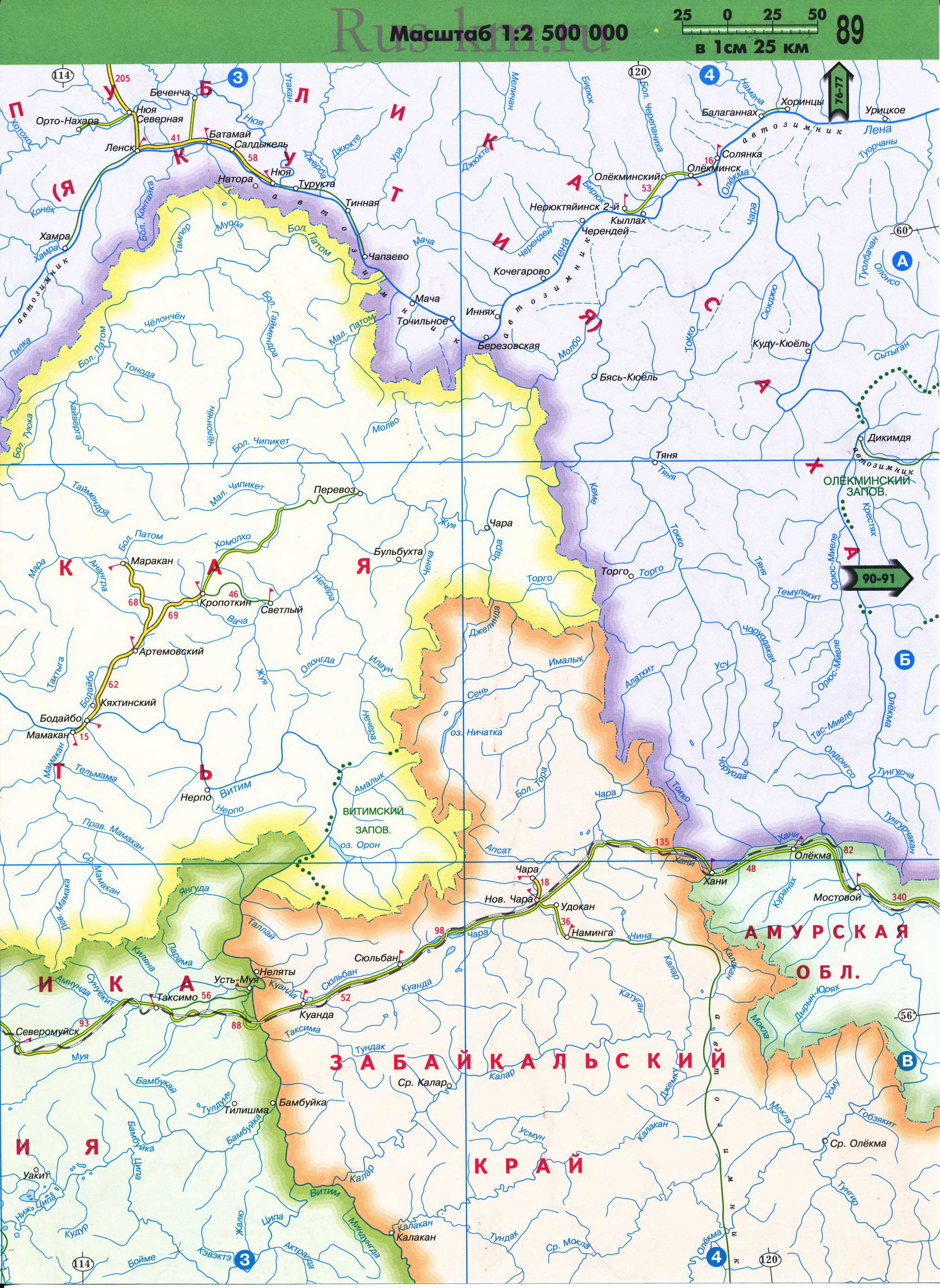 Карта Восточной Сибири автомобильная. Подробная карта автомобильных дорог Восточной Сибири из атласа России 2011 года, B1 - 