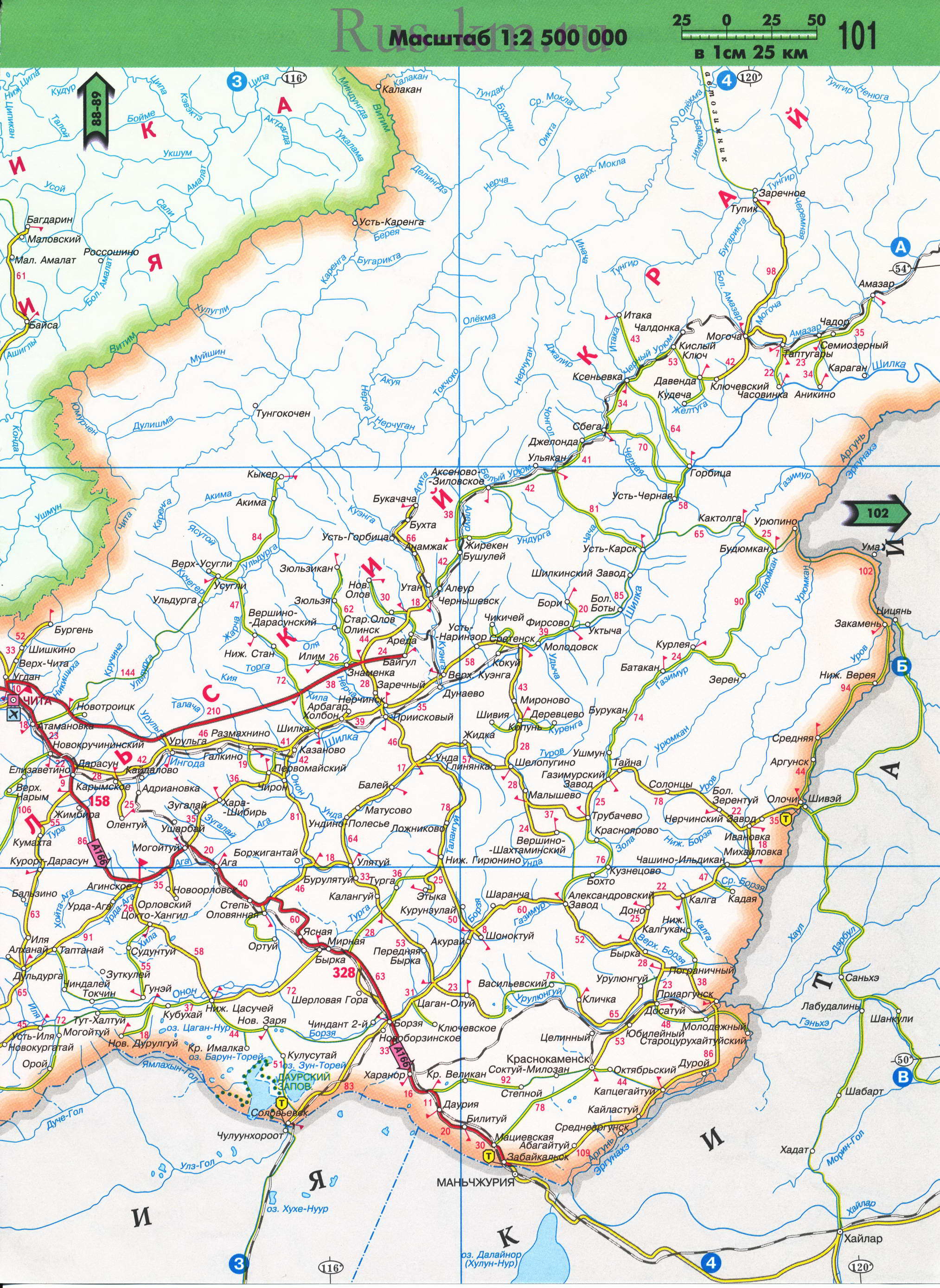 Карта Восточной Сибири автомобильная. Подробная карта автомобильных дорог Восточной Сибири из атласа России 2011 года, B2 - 