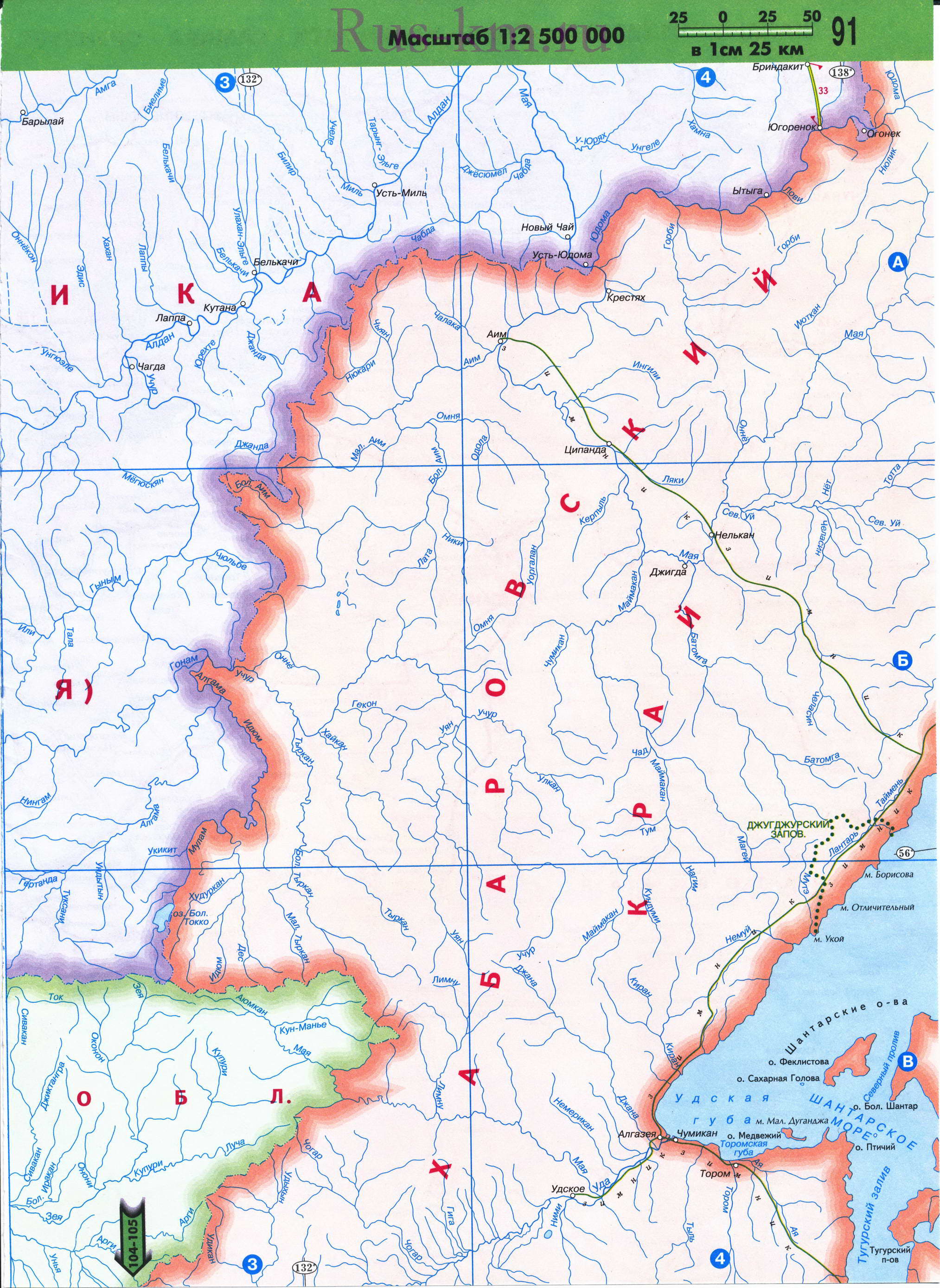Карта Восточной Сибири автомобильная. Подробная карта автомобильных дорог Восточной Сибири из атласа России 2011 года, D1 - 
