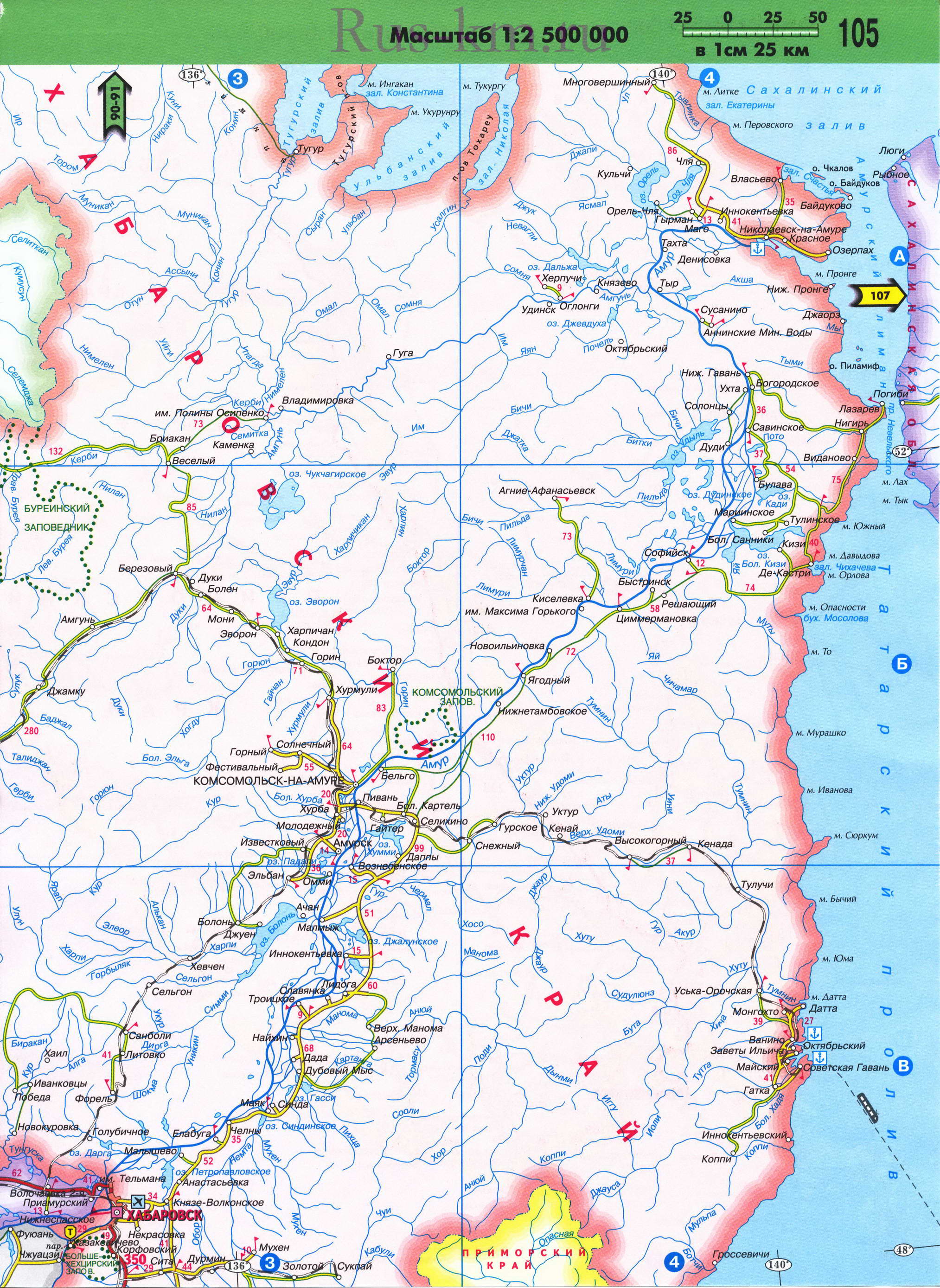 Карта Восточной Сибири автомобильная. Подробная карта автомобильных дорог Восточной Сибири из атласа России 2011 года, E2 - 