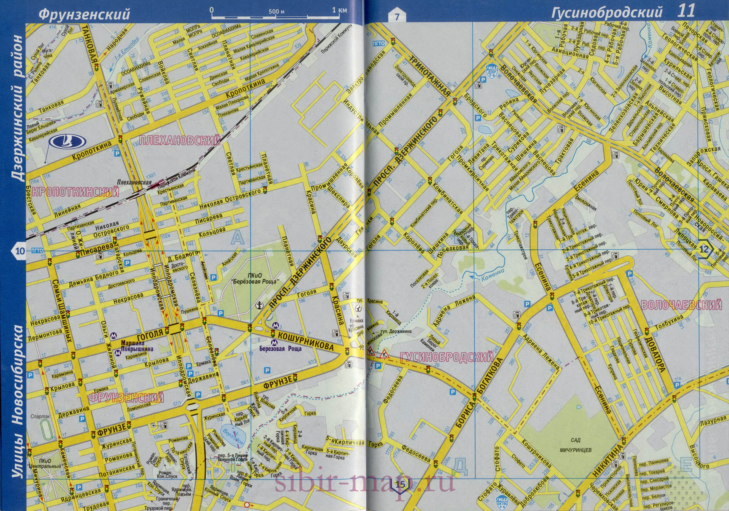 Карта Центрального района города Новосибирска. Крупномасштабная карта - Центральный р-н с названиями улиц и номерами домов, B0 - 
