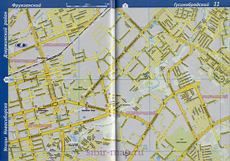 Карта Центрального района города Новосибирска. Крупномасштабная карта -Центральный р-н с названиями улиц и номерами домов