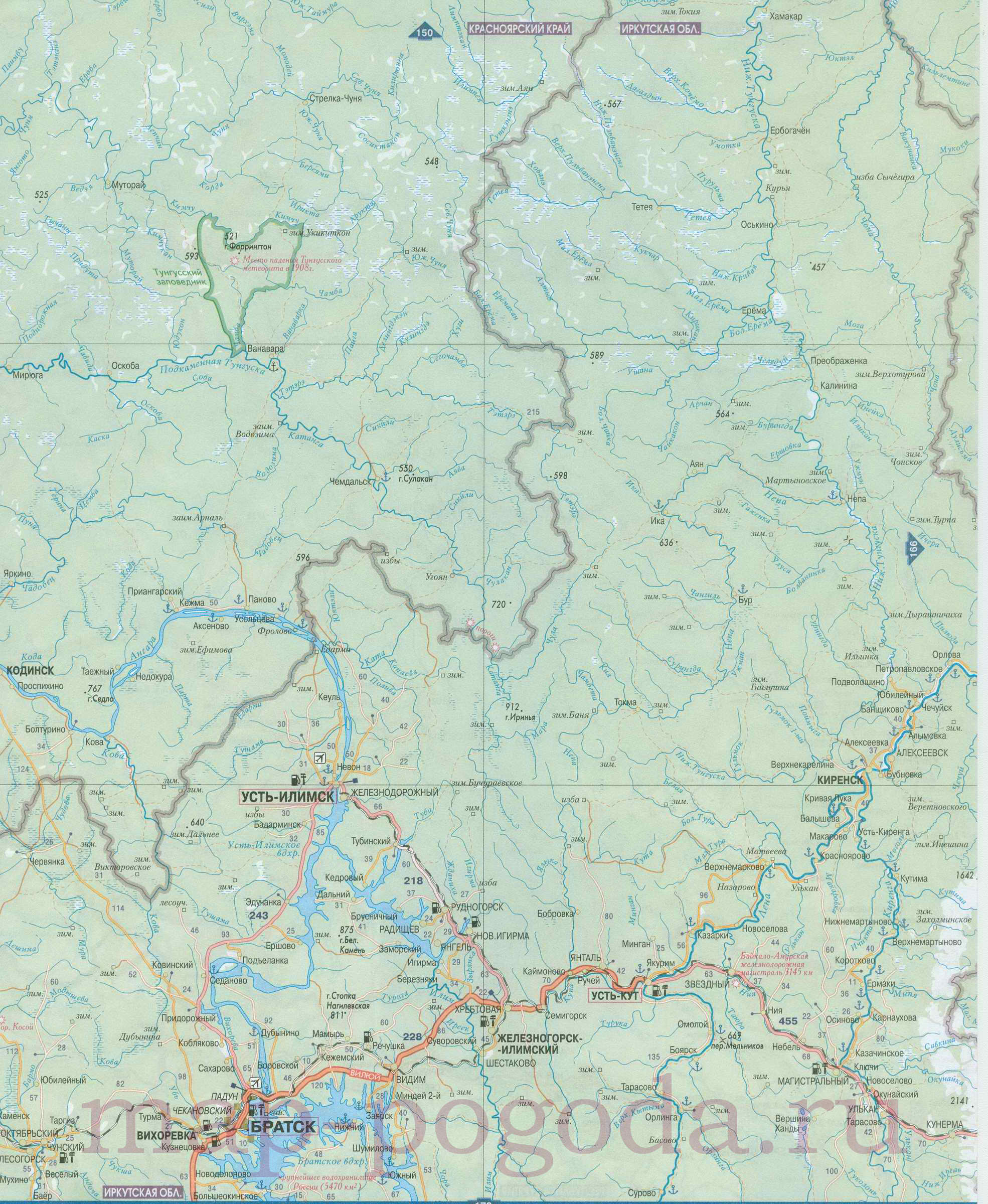 Карта севера Иркутской области. Подробная карта дорог северной части Иркутской области, B0 - 