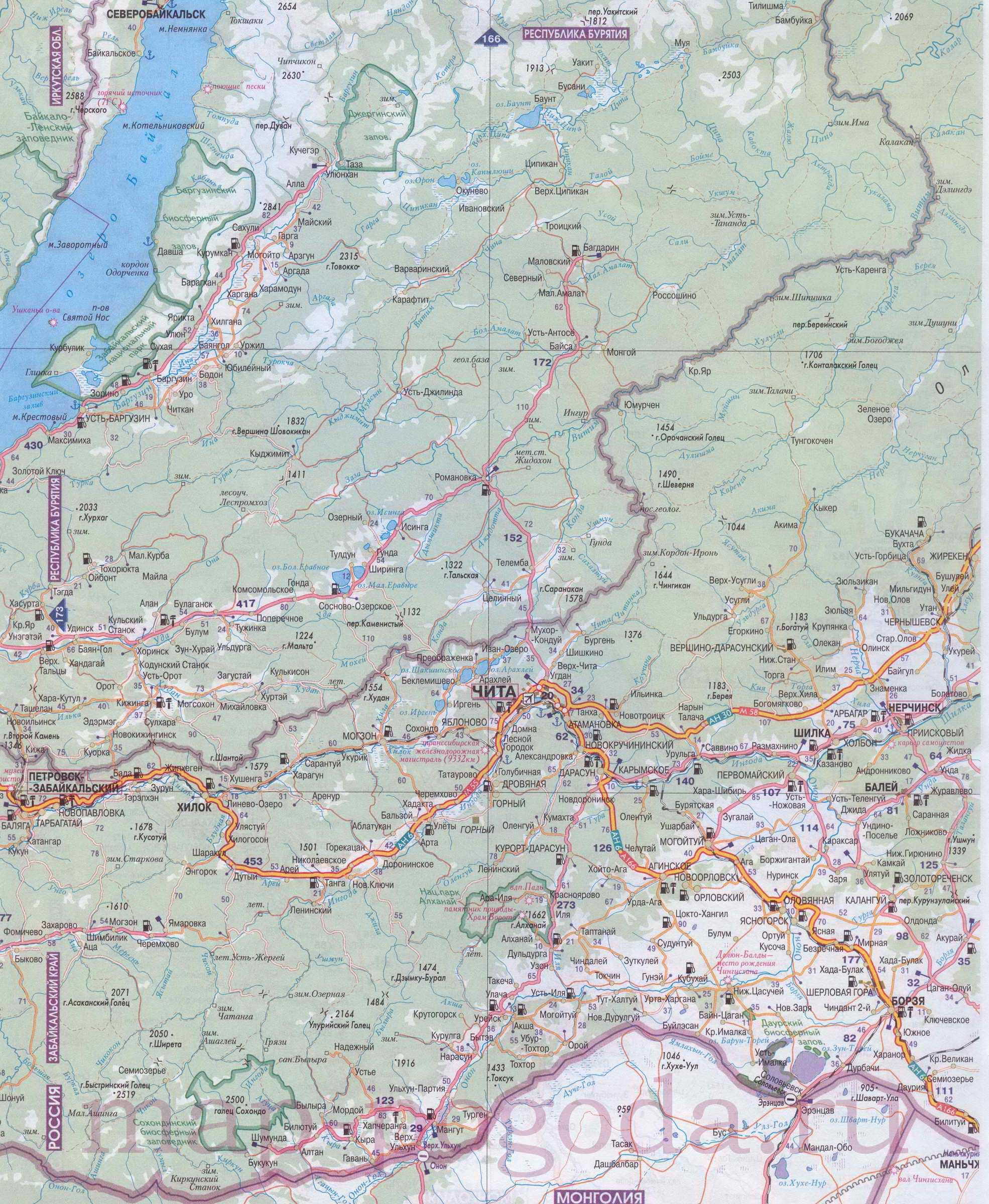 Карта севера Бурятии. Подробная карта северных районов республики Бурятия,A1 -