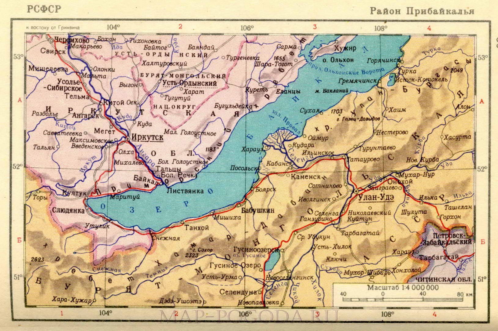 Карта озера Байкал подробная