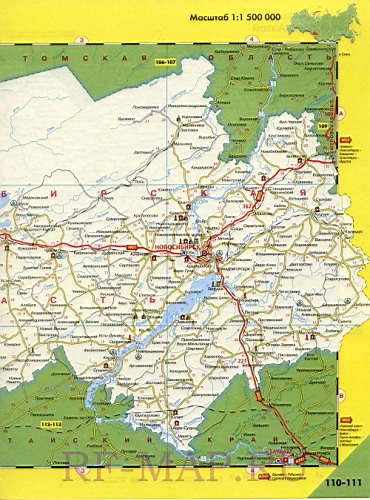 Регион на одной карте - Новосибирская область. Подробная качественная карта Новосибирской  обл с расстоянием между городами
